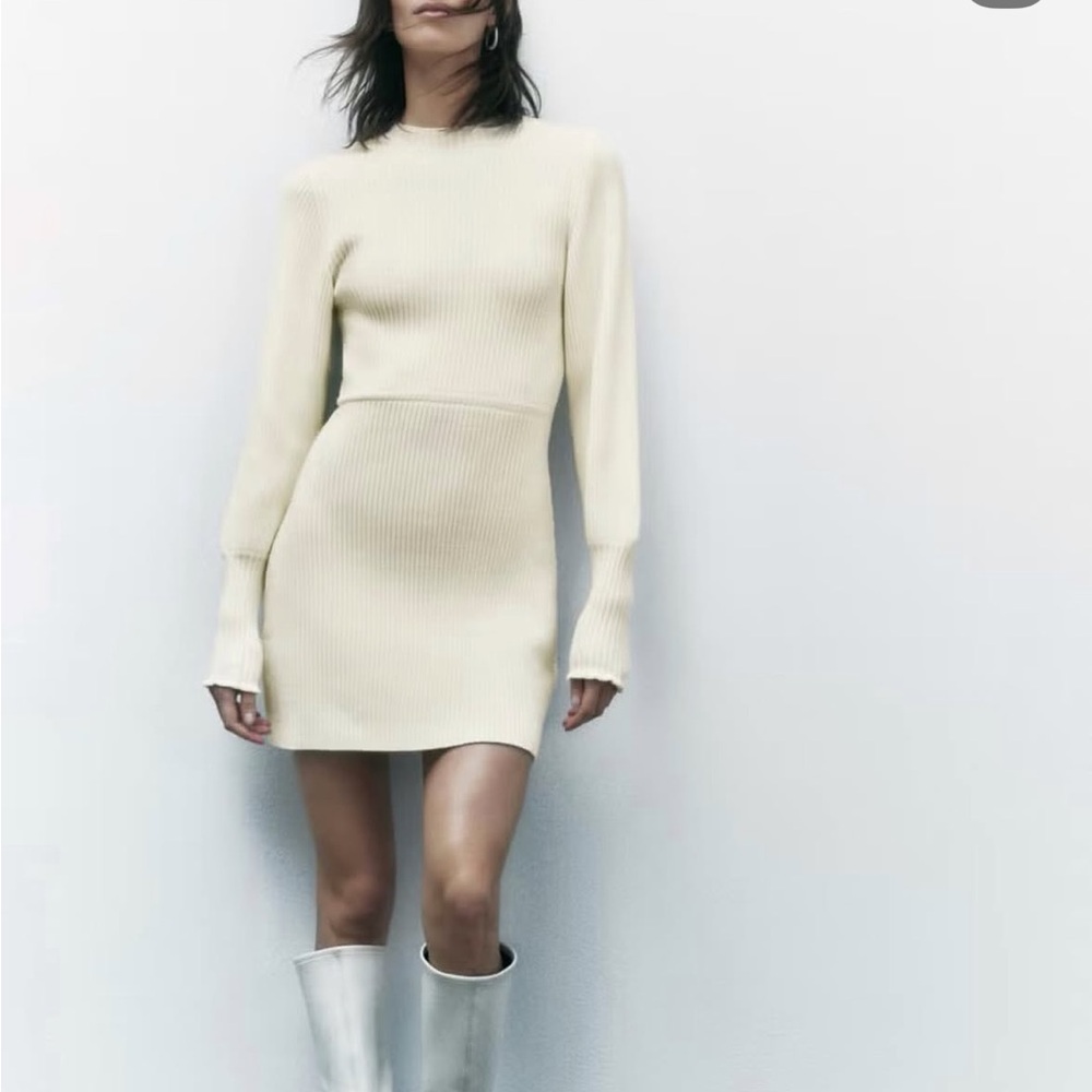 Zara Cream Ribbed Knit Dress